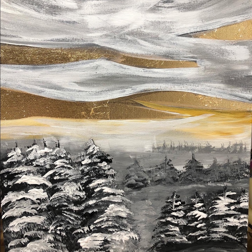 New “Forest” Acrylic Panting Gold leaf by me Size 12x16 inches